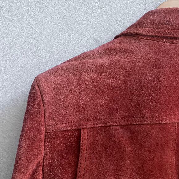 Vintage 100% Genuine Leather Suede Burgundy Red Women's Jacket Blazer Size 15/16 - Picture 4 of 12